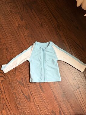 SwimZip Baby Light Blue & White Long Sleeve Zip Rash Guard